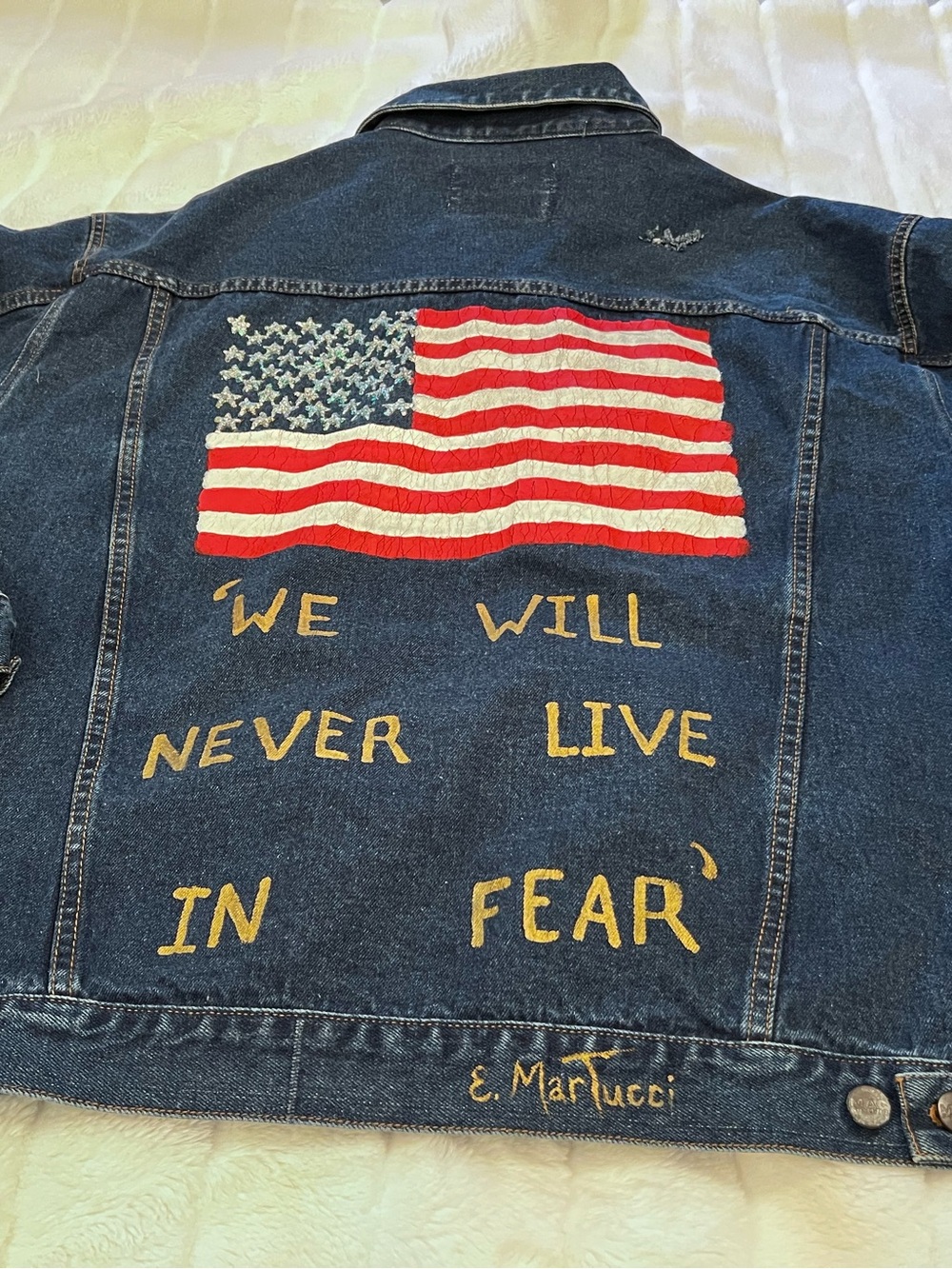 Vintage MAC American Flag Mens Dark Denim Jean Jacket XL
